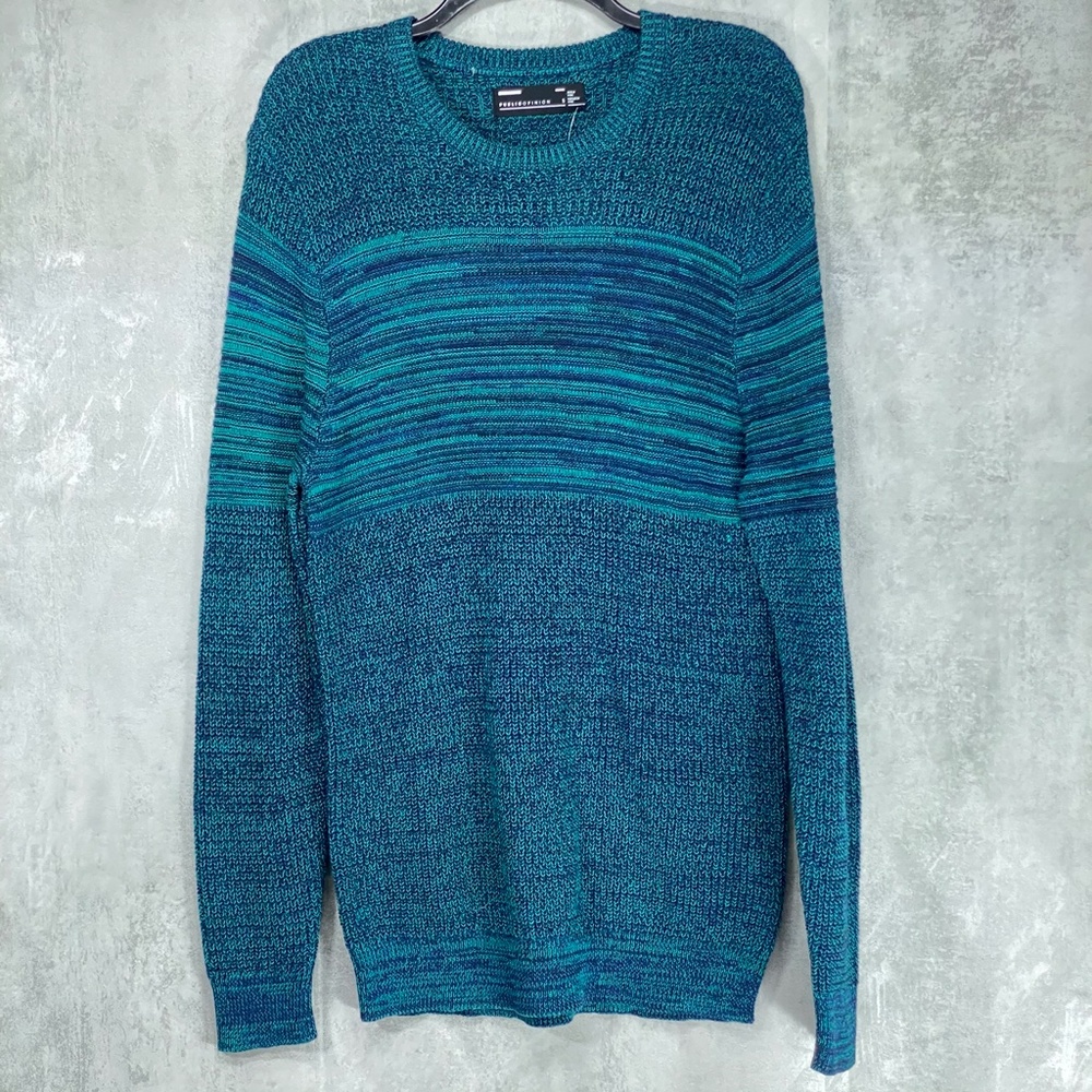Public Opinion Teal Navy Marl Long Sleeve Knit Pul